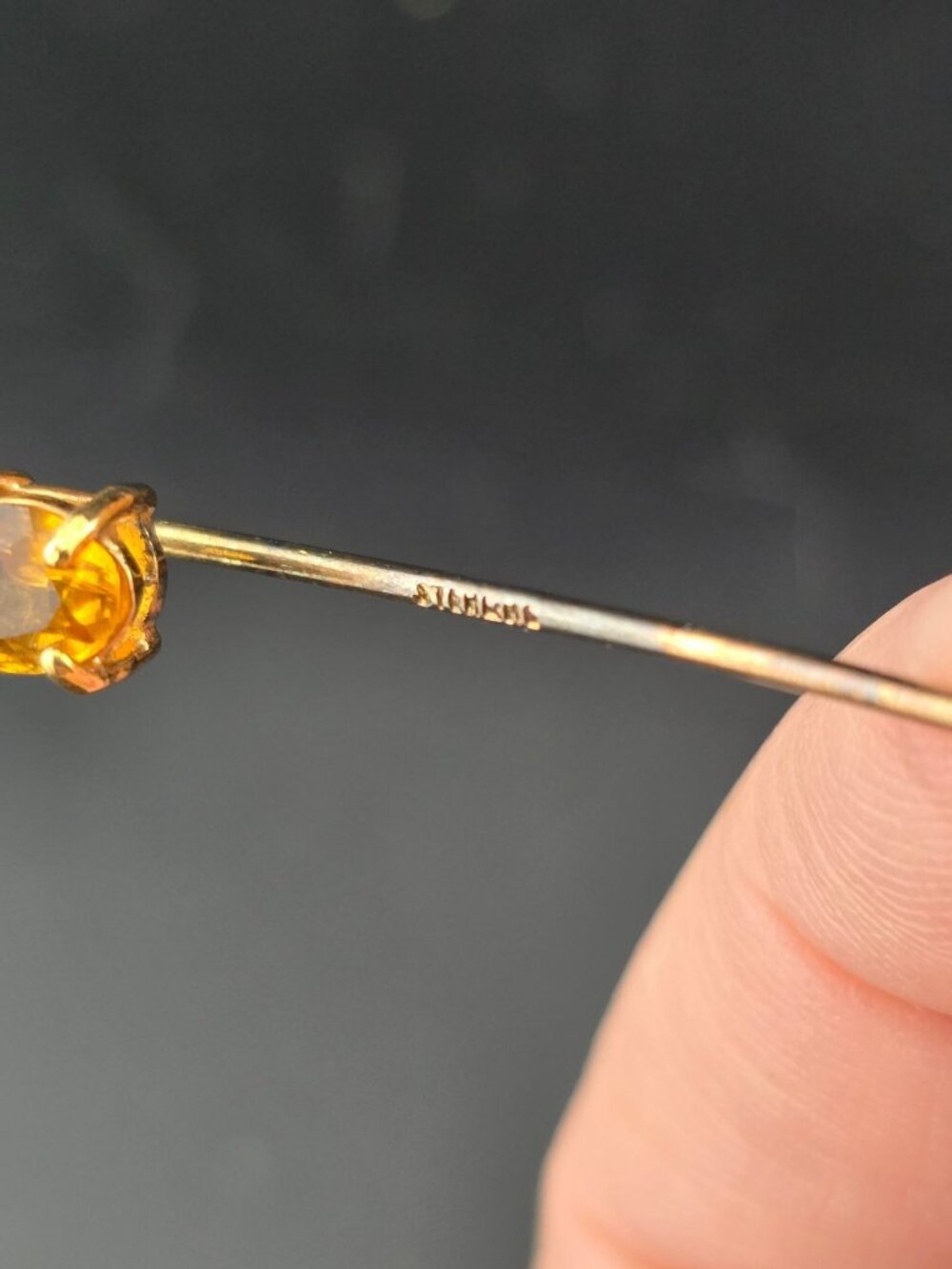 Vintage Sterling Silver Stick Pin With Citrine And Rhinestone 2.25" - Picture 6 of 8